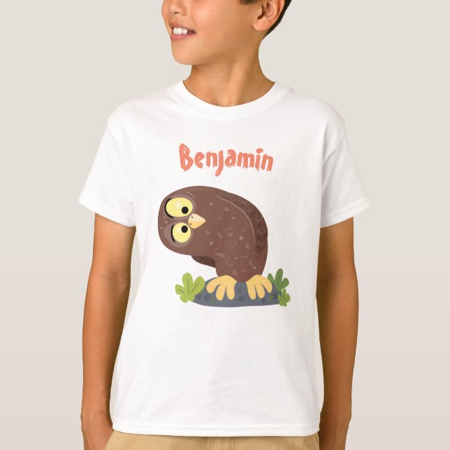 Cute nyfiken, lustigt brunt uggla-tecknad illustra t shirt (Framsida)