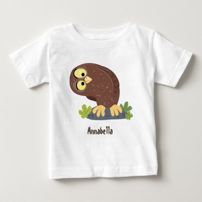 Cute nyfiken, lustigt brunt uggla-tecknad illustra t shirt (Framsida)