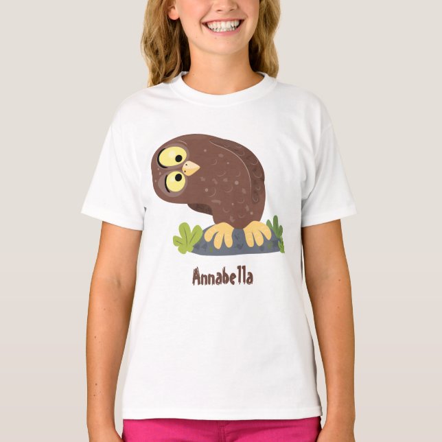 Cute nyfiken, lustigt brunt uggla-tecknad illustra t shirt (Framsida)