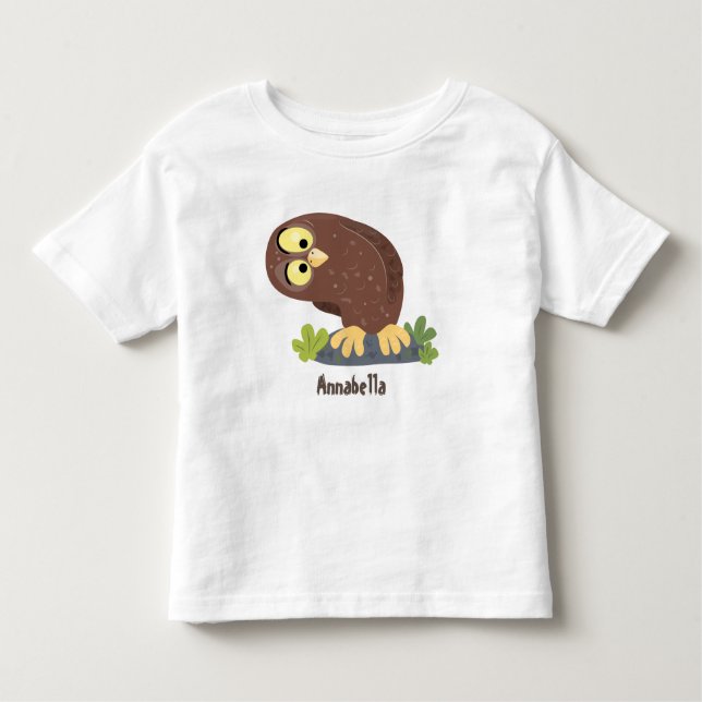 Cute nyfiken, lustigt brunt uggla-tecknad illustra t shirt (Framsida)