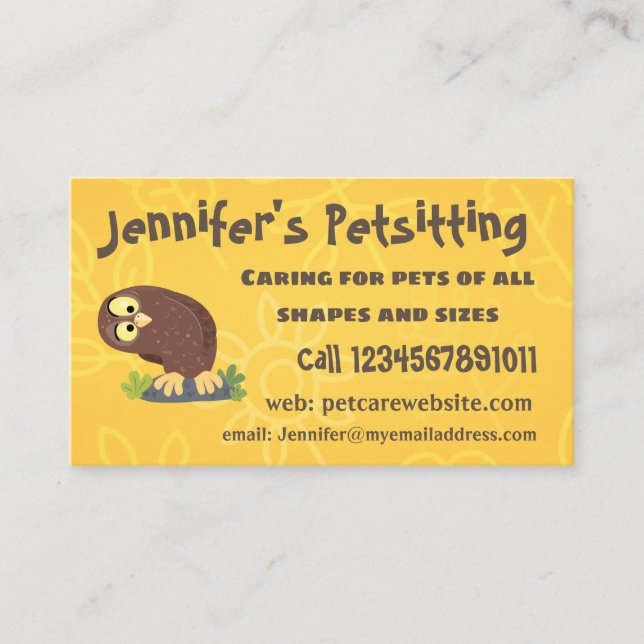 Cute nyfiken, lustigt brunt uggla-tecknad illustra visitkort (Framsida)