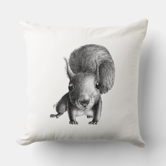 Cute Nyfiken och Nosy Squirrel Kudde (Framsida)