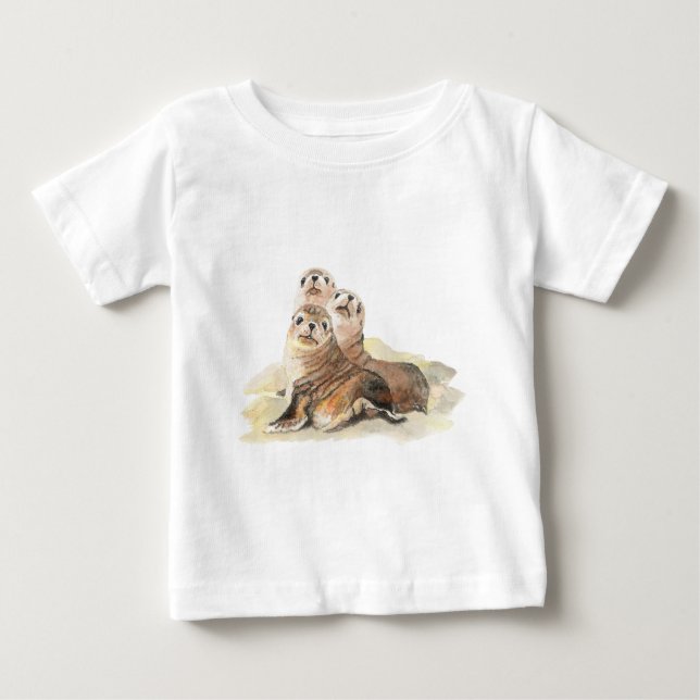 Cute Nyfiken Sälar, vattenfärgsdjur T Shirt (Framsida)