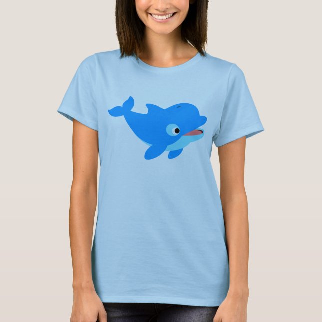 Cute Nyfiken Tecknad Dolphin Women T-Shirt (Framsida)