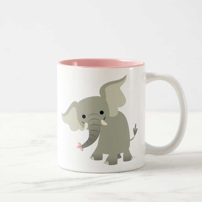 Cute Nyfiken Tecknad Elephant Två-Tonad Mugg (Höger)