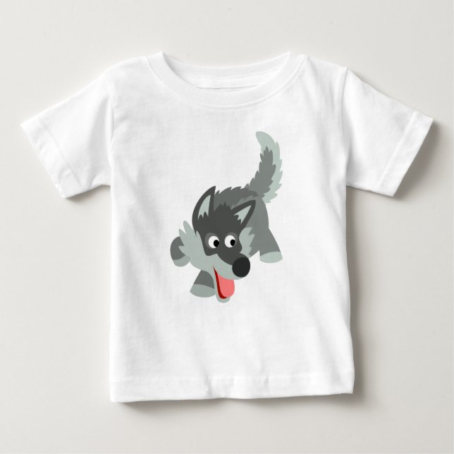 Cute Nyfiken Tecknad Varg Baby T-Shirt (Framsida)