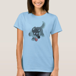 Cute Nyfiken Tecknad Varg Kvinnor T-Shirt