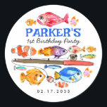 Cute O-Fish-al Reel Roligt Borta Fish FishFishing  Runt Klistermärke<br><div class="desc">Borta Roligt av jakt på fisk,  jakt och fisk,  bikupor</div>