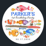 Cute O-Fish-al Reel Roligt Borta Fish FishFishing  Runt Klistermärke<br><div class="desc">Borta Roligt av jakt på fisk,  jakt och fisk,  bikupor</div>