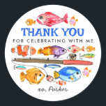 Cute O-Fish-al Reel Roligt Fishing Birthday Tack Runt Klistermärke<br><div class="desc">Borta Roligt av jakt på fisk,  jakt och fisk,  bikupor</div>