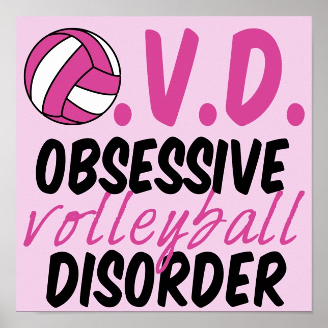 Cute Obsessivt Volleyball Disorder Rosa Player Poster (Framsidan)