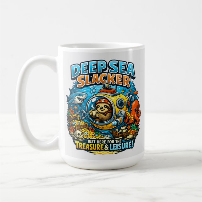 Cute Ocean Adventure Humor, Funny Sloth Diving art Kaffemugg (Vänster)