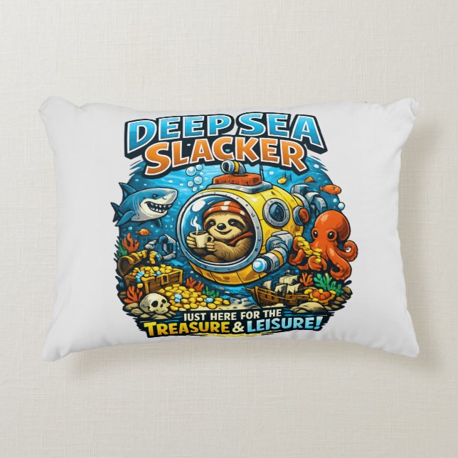 Cute Ocean Adventure Humor, Funny Sloth Diving art Prydnadskudde (Framsidan)
