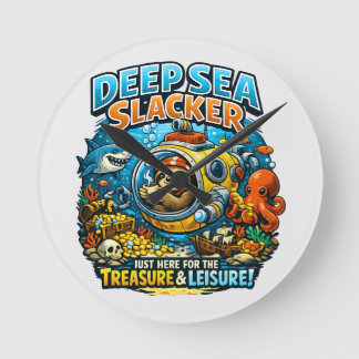 Cute Ocean Adventure Humor, Funny Sloth Diving art Rund Klocka