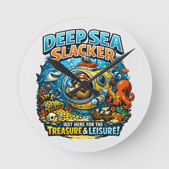 Cute Ocean Adventure Humor, Funny Sloth Diving art Rund Klocka (Framsida)