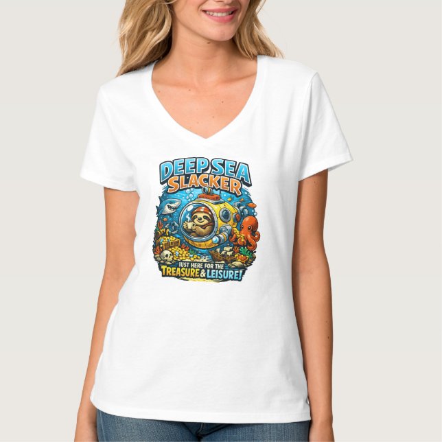 Cute Ocean Adventure Humor, Funny Sloth Diving art T Shirt (Framsida)