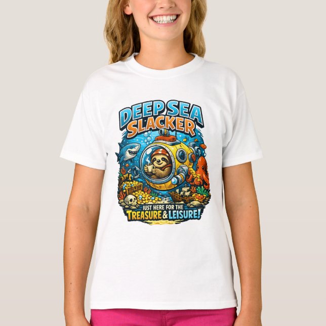 Cute Ocean Adventure Humor, Funny Sloth Diving art T Shirt (Framsida)
