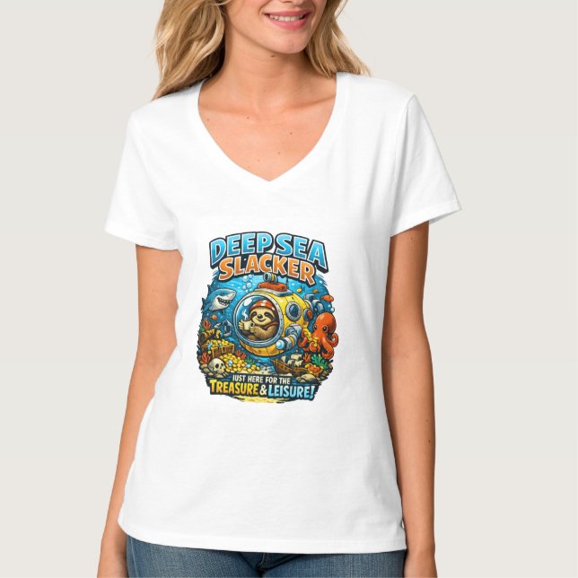 Cute Ocean Adventure Humor, Funny Sloth Diving art T Shirt (Framsida)