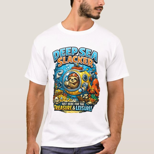 Cute Ocean Adventure Humor, Funny Sloth Diving art T Shirt (Framsida)