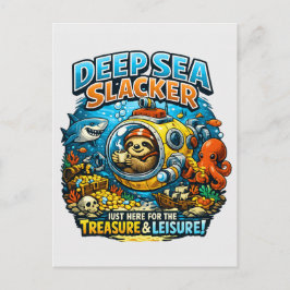 Cute Ocean Adventure Humor, Funny Sloth Diving art Vykort