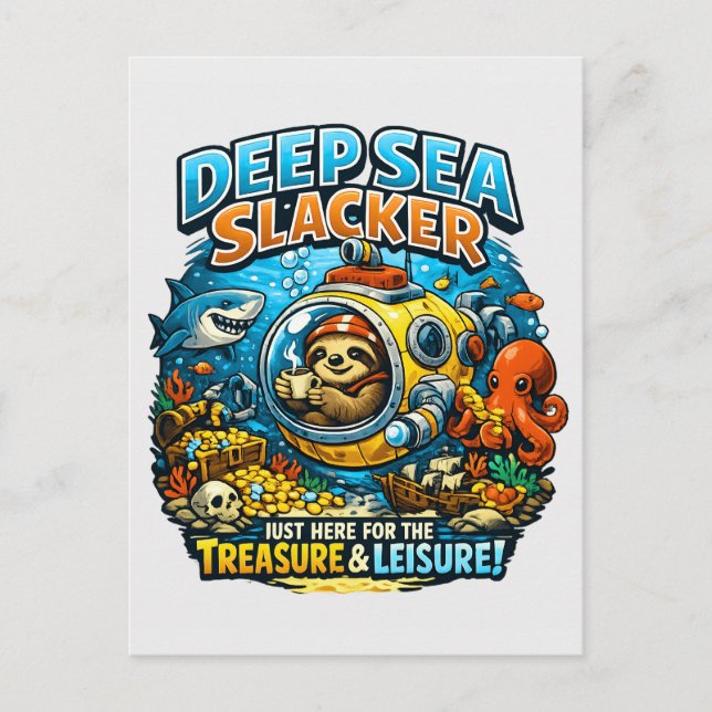 Cute Ocean Adventure Humor, Funny Sloth Diving art Vykort (Framsida)
