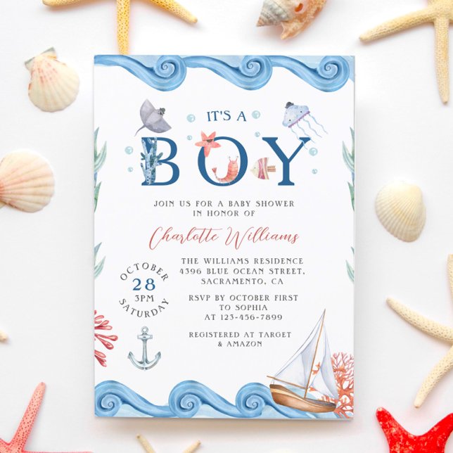 Cute Ocean Baby Shower's a Boy Inbjudningar (Skapare uppladdad)