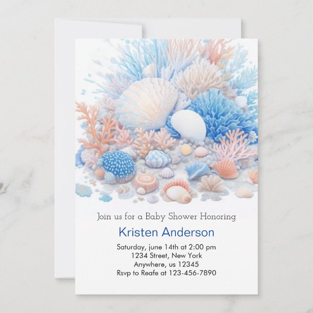 Cute Ocean Blissful Seashell Boho Boy Shower Inbjudningar (Framsida)