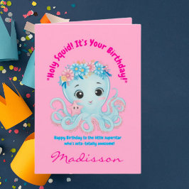 Cute Ocean Blommigt Octopus Girly Barns födelsedag Kort