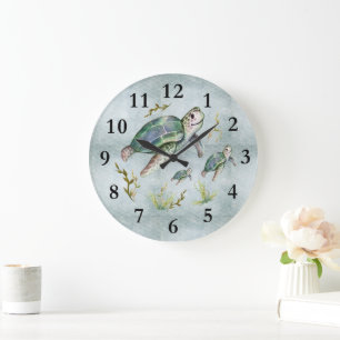 Cute Ocean Creatures Turtle Baby Nursery Kids Stor Klocka