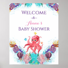 Cute Ocean Sea baby Octopus - färgad välkomstplats Poster