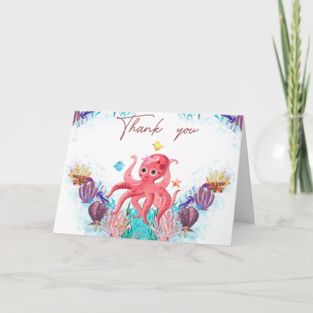 Cute Ocean Sea baby Octopus färglös Tack Kort (Framsida)