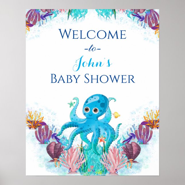 Cute Ocean Sea baby Octopus - färgstarka välkomsts Poster (Framsidan)