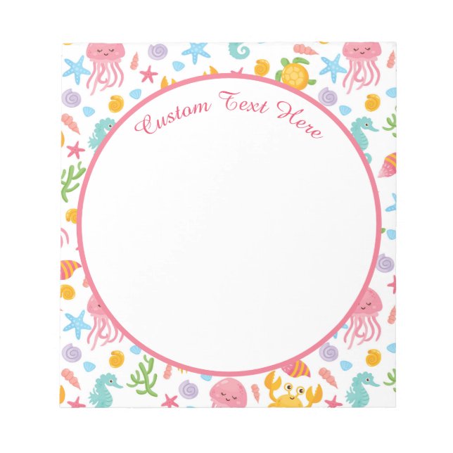 Cute Ocean Sea Life Seahorse Starfish Turtle  Anteckningsblock (Framsida)