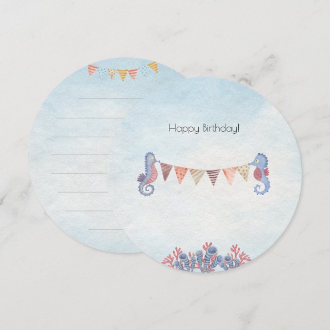 Cute Ocean Seahorse Flags Children Card Inbjudningar (Fram/baksida)