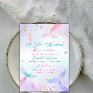 Cute Ocean Summer Sjöjungfru Svan Baby Shower Inbjudningar