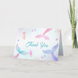 Cute Ocean Summer Sjöjungfru Svan Baby Shower Tack Kort