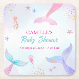 Cute Ocean Summer Sjöjungfru Svan Baby Shower Underlägg Papper Kvadrat