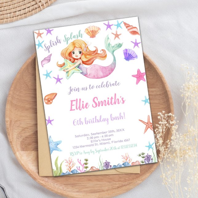 Cute Ocean-Thated Party-kort för flickor Inbjudningar (Pink Under the sea Mermaid Cards)