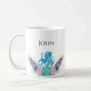 Cute Oceanen baby och färglösa havsbottnar Namn Kaffemugg