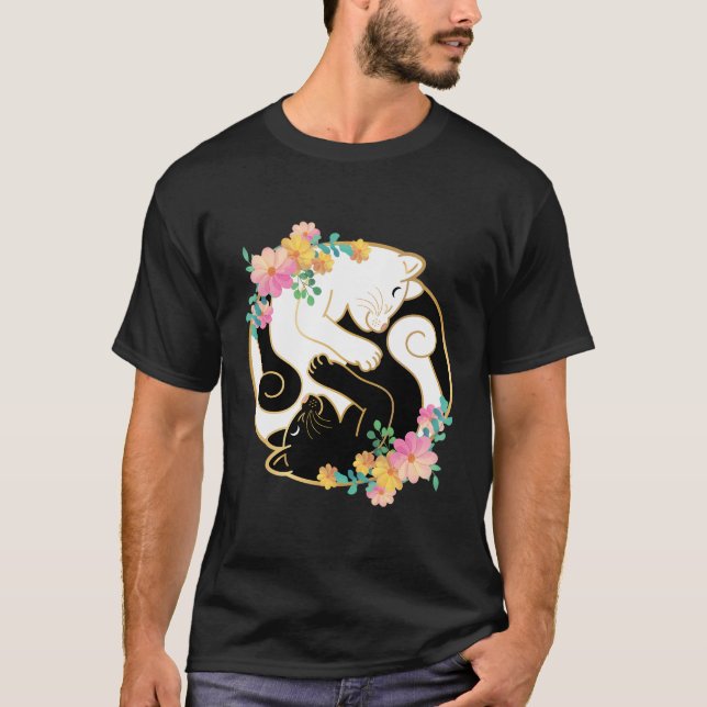 Cute och Adlig kinesisk Yin och Yang Cats Funny T Shirt (Framsida)