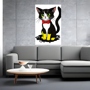 Cute och adsible black white cat AI Art Poster