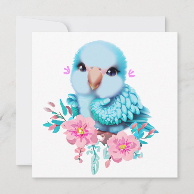 Cute och Adsible Blue Baby Parrot Julkort (Framsida)