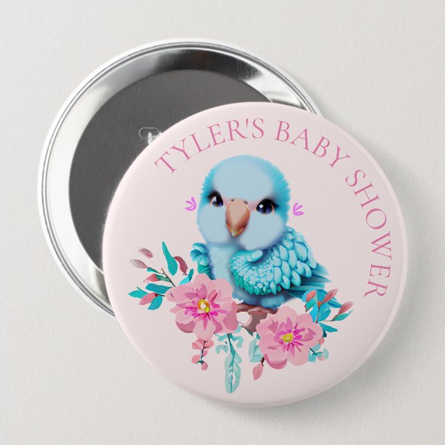 Cute och Adsible Blue Baby Parrot Knapp (Framsida & baksida)