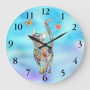 Cute och Adsible Cat Clock Stor Klocka
