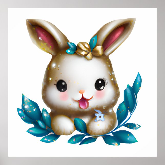 Cute och Adsible Kawaii Baby Bunny Poster (Framsidan)