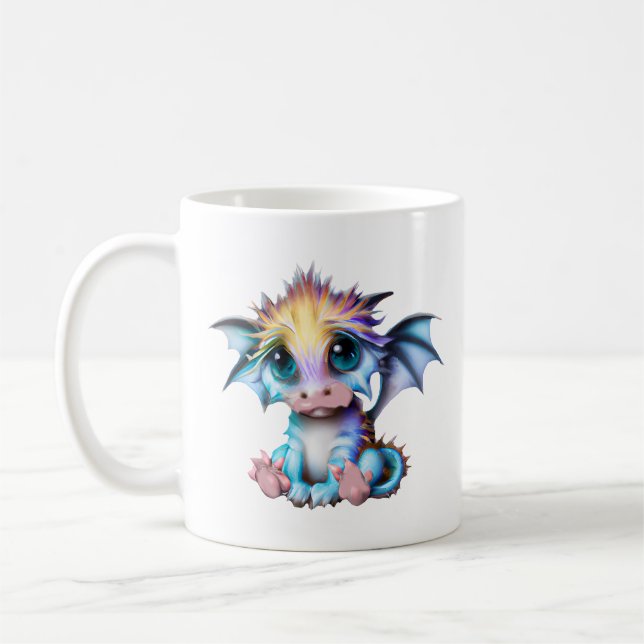 Cute och Adsible Kawaii Baby Dragon Kaffemugg (Vänster)