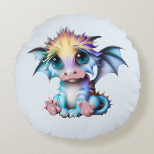 Cute och Adsible Kawaii Baby Dragon Rund Kudde