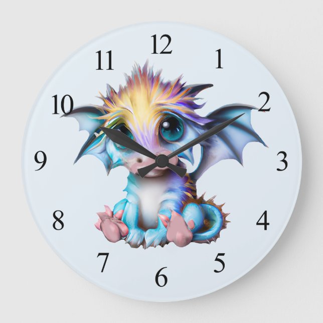 Cute och Adsible Kawaii Baby Dragon Stor Klocka (Framsida)