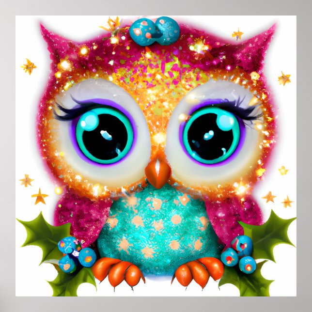 Cute och Adsible Kawaii Baby Uggla Poster (Framsidan)
