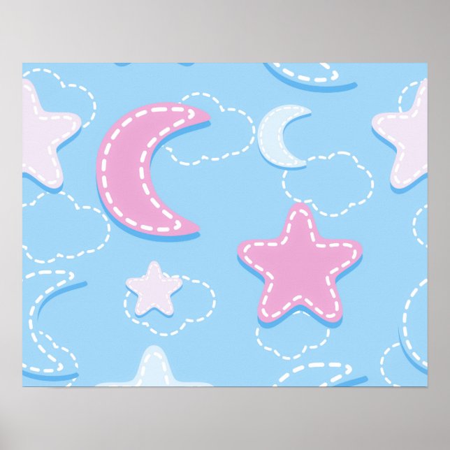 Cute och Adsible Pastel Måne Stars Clouds | Poster (Framsidan)